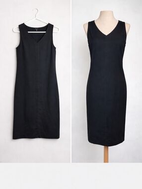 Talbots Black V-Neck Sleeveless Sheath Dress Size 4 Stretch Career Work Dress